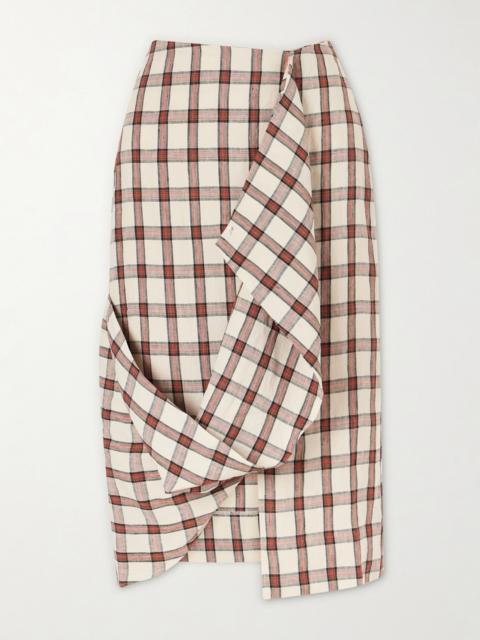 RÓHE Draped Checked Linen Midi Skirt