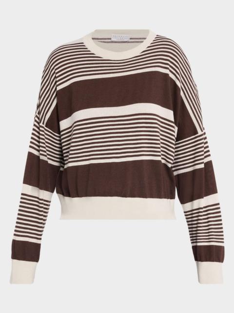 Brunello Cucinelli Shimmering Striped Cashmere-Silk Crewneck Sweater