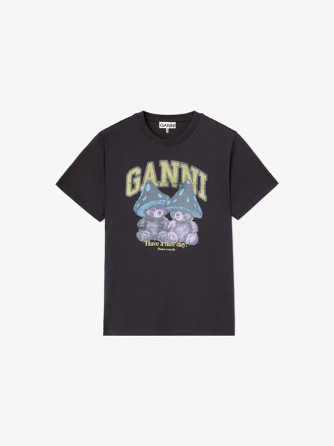 GANNI T-SHIRT WITH MUSHROOM TEDDY