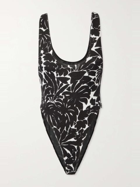 SAINT LAURENT Floral-print cutout stretch-jersey bodysuit