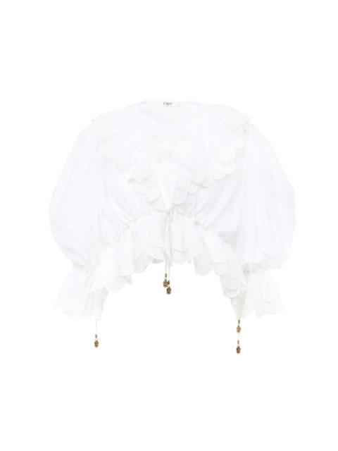 Chloé V-NECK RUFFLE TOP IN COTTON VOILE