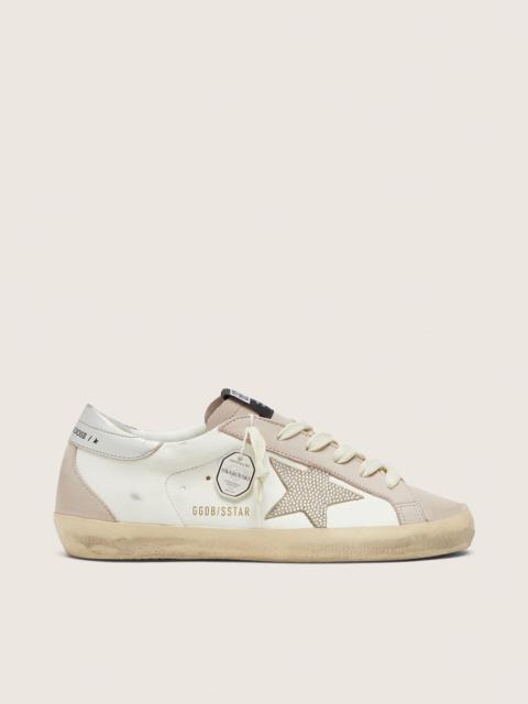 Golden Goose Women’s Super-Star in white and powder-pink leather with silver Swarovski crystal star