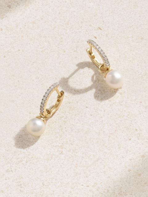 MATEO 14-karat gold, diamond and pearl hoop earrings Gold