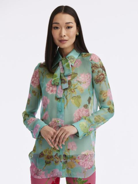 Oscar de la Renta GERANIUM TIE-NECK CHIFFON BLOUSE