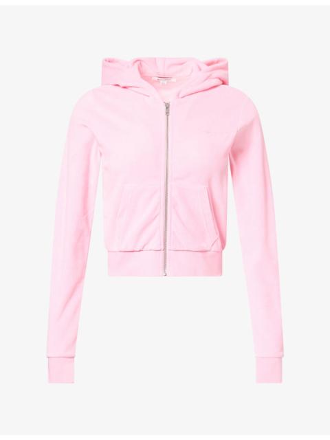 Sporty & Rich Signature-Logo Krystal Zip Velour Hoody
