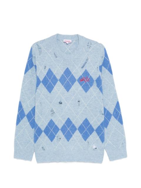 CHARLES JEFFREY LOVERBOY argyle-pattern distressed sweater