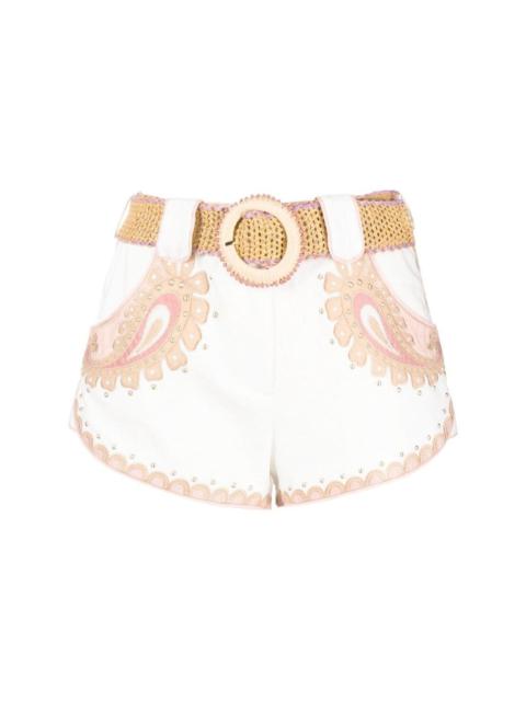 embroidered belted shorts