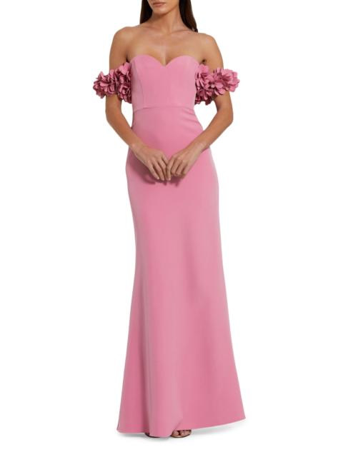 MAC DUGGAL Women's Crepe 3D Flower Off-The-Shoulder Gown - Rose
