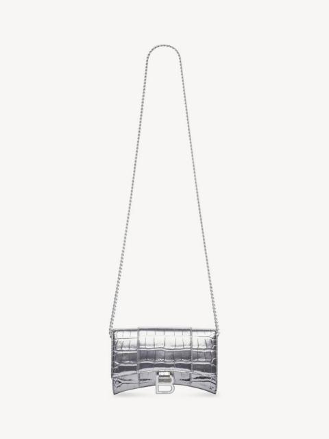 BALENCIAGA Women's Hourglass Wallet On Chain in Silver