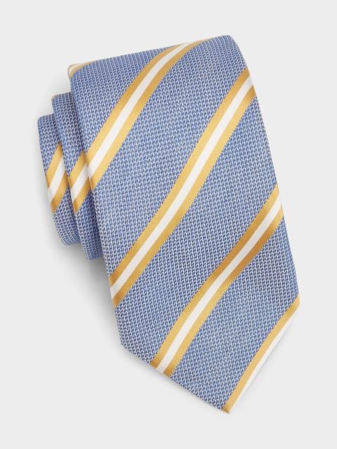 Canali Men's Blue and Gold Striped Silk Tie