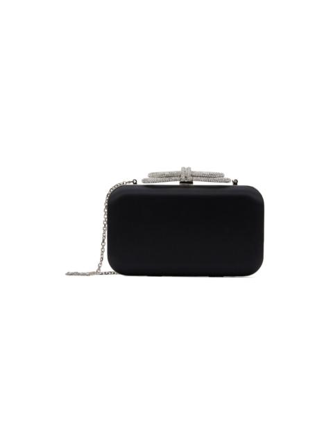 MACH & MACH Black Double Bow Satin Clutch