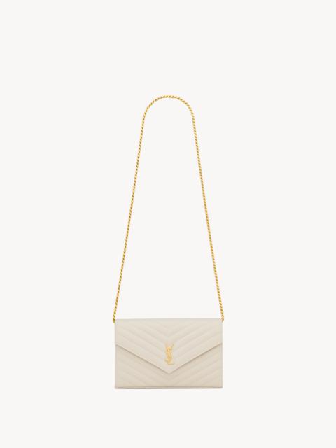 SAINT LAURENT CLASSIC CASSANDRE CHAIN WALLET IN GRAIN DE POUDRE LEATHER
