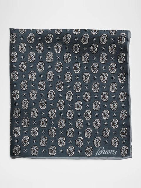 Brioni Men's Hand-Rolled Paisley Silk Pocket Square