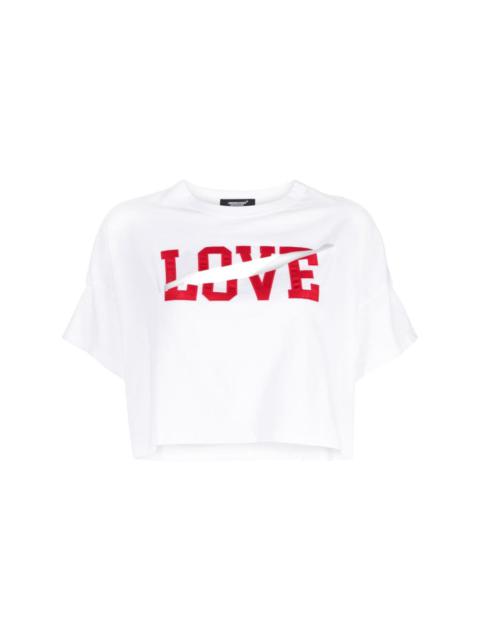 slogan-print cut-out T-shirt