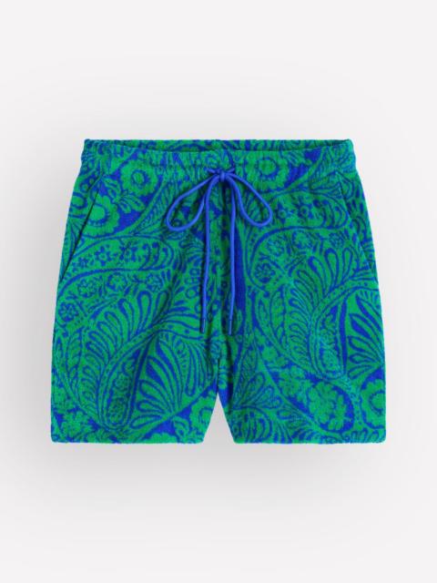 BODEN Islington Towelling Shorts-Green/ Blue, Enchanted Paisley