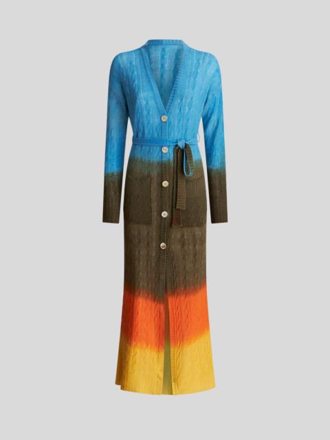 Etro COLOUR SHADED LONG CABLE WOOL CARDIGAN