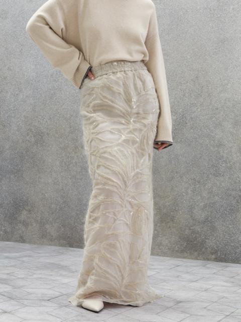 Brunello Cucinelli Crispy silk maxi column skirt with ramage embroidery