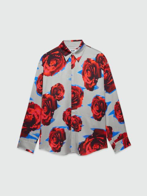 MSGM Satin "Underground pixelled roses" shirt