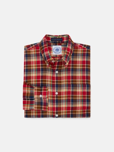J. PRESS RED, NAVY & TAN MADRAS BUTTON DOWN SPORT SHIRT