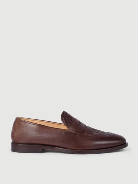 Brunello Cucinelli Braided calfskin and polished calfskin penny loafers