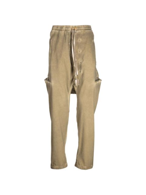 drawstring-waist cotton-blend drop-crotch trousers