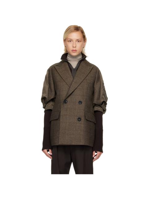 sacai Brown Double-Faced Plaid Blazer