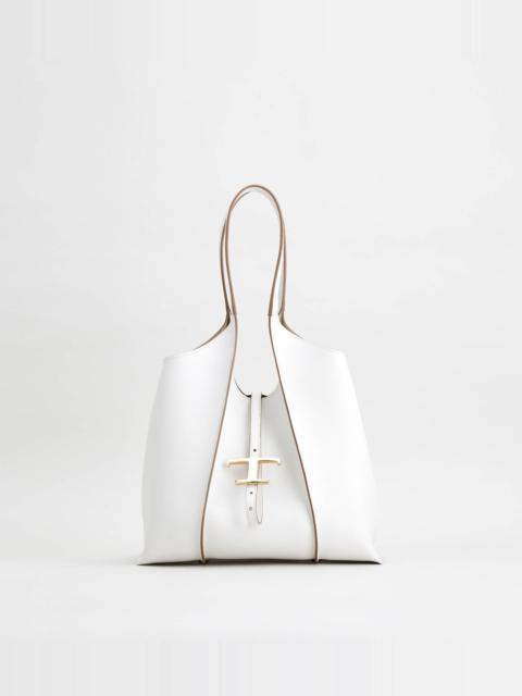 T TIMELESS SHOPPING BAG IN LEATHER SMALL - WHITE