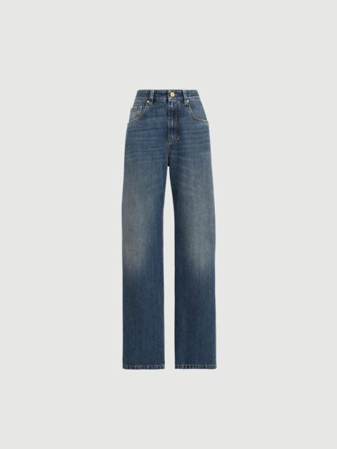 Authentic denim contemporary loose trousers with monili