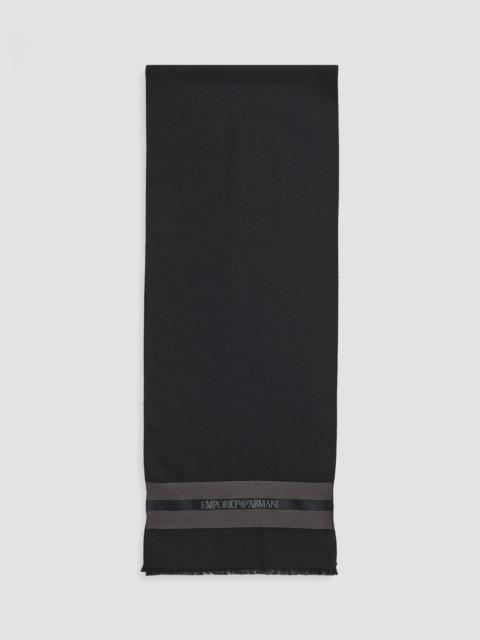 EMPORIO ARMANI Men's Logo Wool-Silk Scarf - Solid Black