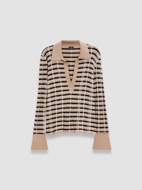 JOSEPH Check Wool & Silk Polo Top
