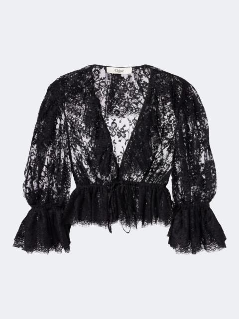 Chloé Semi-sheer cotton-blend lace blouse