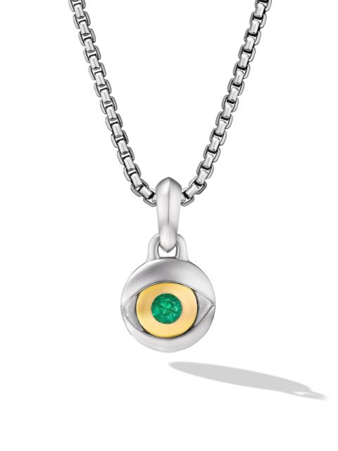 DAVID YURMAN Men's Evil Eye Amulet in Sterling Silver with 18K Yellow Gold and Emerald, 14.5MM - Emerald