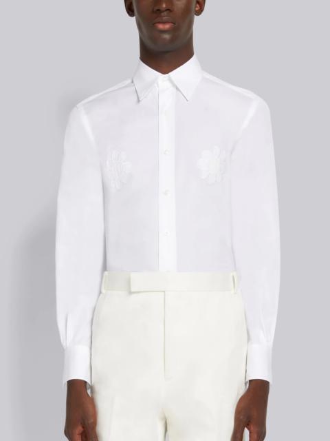 Thom Browne White Satin Stitch Floral Applique Classic Fit Shirt