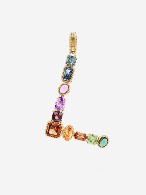 Rainbow alphabet L 18 kt yellow gold charm with multicolor fine gems