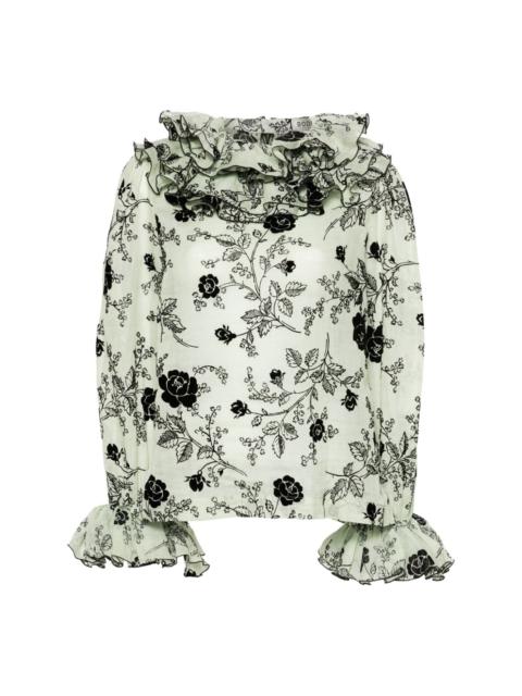 BODE Sweetunia flocked-floral blouse