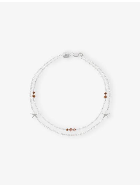 ASTRID & MIYU Starfish Double Chain Rhodium-Plated Sterling-Silver and Cubic Zirconia Bracelet