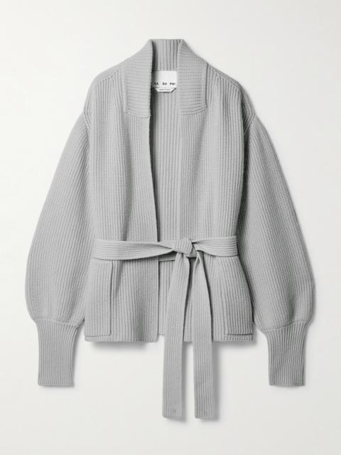 SA SU PHI E. r. Belted Ribbed Merino Wool And Cashmere-blend Cardigan