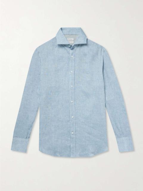 Brunello Cucinelli Spread-Collar Linen Shirt