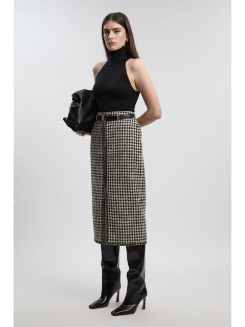 KAREN MILLEN Textured Tweed Belted Tailored Pencil Skirt