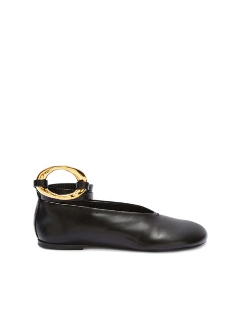 ring-detail leather ballerina shoes
