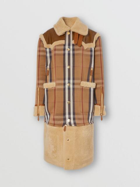 Burberry Shearling and House Check Technical Cotton Coat
