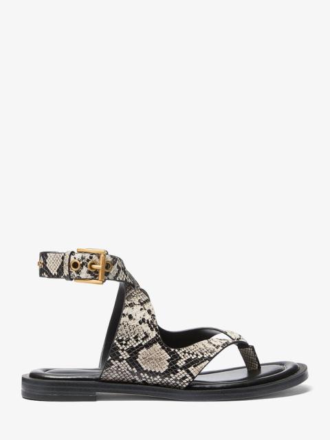 MICHAEL KORS Irene Snake Embossed Leather Wrap Sandal