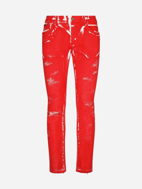 Dolce & Gabbana Overdyed slim-fit stretch jeans with abrasions