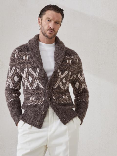 Brunello Cucinelli Alpaca, virgin wool and cashmere geometric jacquard cardigan with metal buttons