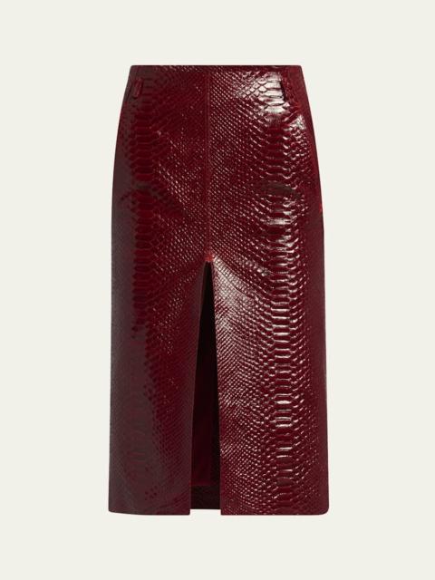 TOM FORD Snake-Effect Leather Midi Skirt