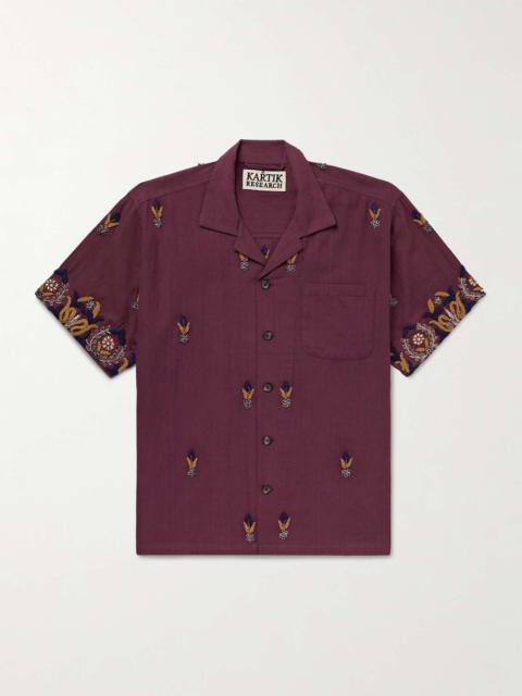 KARTIK RESEARCH Camp-Collar Embellished Embroidered Cotton Shirt