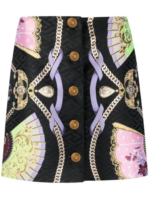 graphic-print Medusa Head button skirt