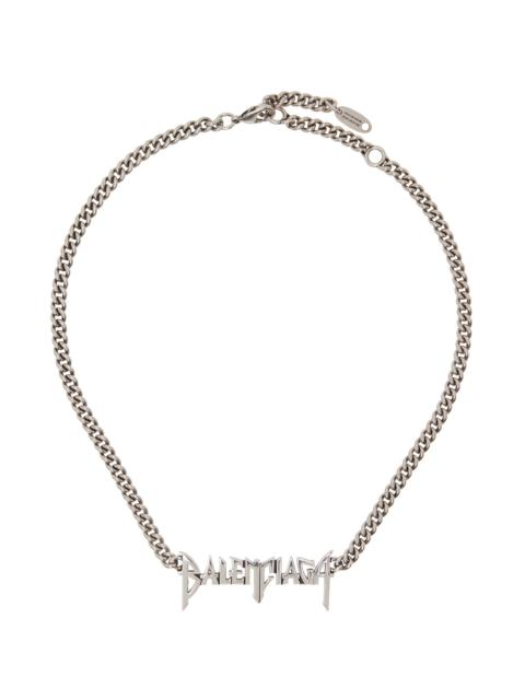 BALENCIAGA Gunmetal Typo Metal Necklace