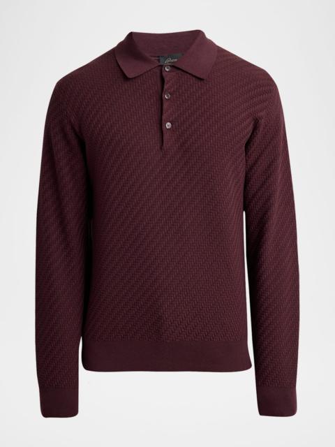 Brioni Men's Cotton and Cashmere Jacquard Polo Sweater