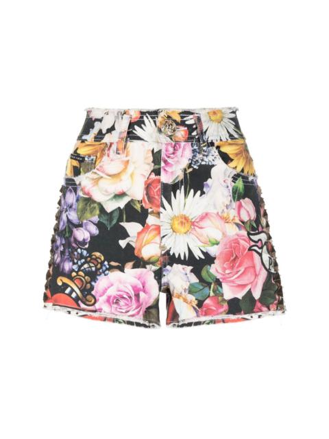 PHILIPP PLEIN floral-print denim shorts
